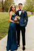 Load image into Gallery viewer, Dark Navy Peak Lapel One Button Jacquard 3 Piece Prom Suits