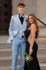 Load image into Gallery viewer, Light Blue Shawl Lapel Jacquard 3 Piece Prom Suits