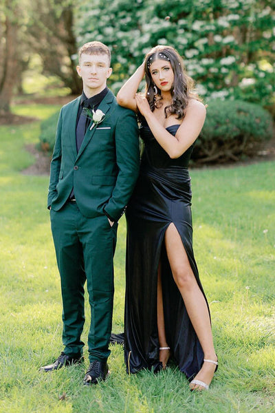 Dark Green Notched Lapel One Button 2 Piece Prom Suits