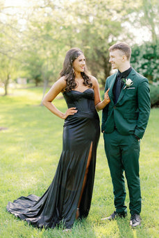 Dark Green Notched Lapel One Button 2 Piece Prom Suits