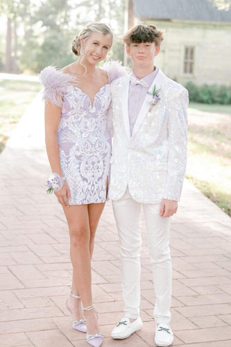 Sparkly White Shawl Lapel One Button 2 Piece Prom Suits