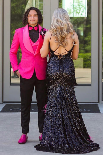 Hot Pink Shawl Lapel One Button 3 Piece Prom Suits