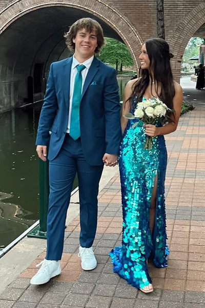 Dark Navy Notched Lapel One Button 2 Piece Prom Suits