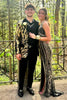 Load image into Gallery viewer, Black Golden Notched Lapel Jacquard One Button 2 Piece Prom Suits