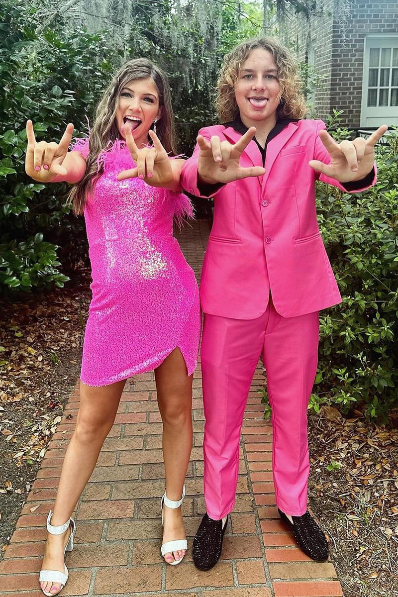 Load image into Gallery viewer, Peak Lapel Hot Pink Single Breasted 2 Piece Prom Suits