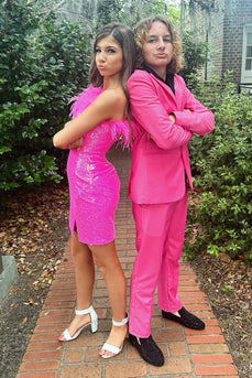 Peak Lapel Hot Pink Single Breasted 2 Piece Prom Suits