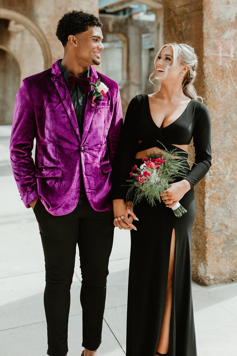 Load image into Gallery viewer, Purple Notched Lapel One Button 2 Piece Prom Suits