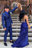 Load image into Gallery viewer, Royal Blue Peak Lapel Jacquard One Button 2 Piece Prom Suits