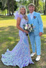 Load image into Gallery viewer, Notched Lapel Light Blue One Button 3 Piece Prom Suits