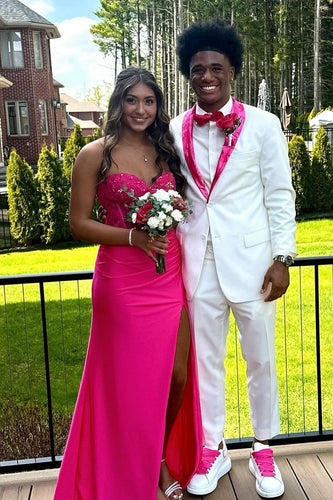 White Floral Shawl Lapel Single Breasted 2 Piece Prom Suits