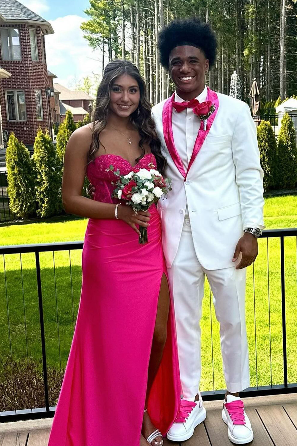 White Floral Shawl Lapel Single Breasted 2 Piece Prom Suits