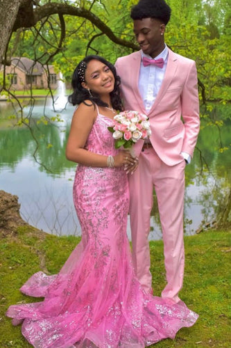 Notched Lapel Light Pink One Button 2 Piece Prom Suits