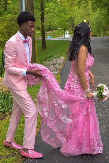 Notched Lapel Light Pink One Button 2 Piece Prom Suits