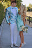 Load image into Gallery viewer, Sparkly Light Blue Shawl Lapel Floral One Button 2 Piece Prom Suits