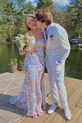 Sparkly White Shawl Lapel One Button 2 Piece Prom Suits