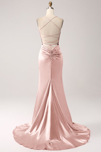 Blush Mermaid Spaghetti Straps Long Prom Dress