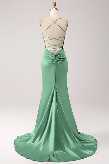 Eucalyptus Mermaid Spaghetti Straps Long Prom Dress