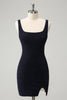 Load image into Gallery viewer, Dark Blue Square Neck Bodycon Mini Homecoming Dress with Slit