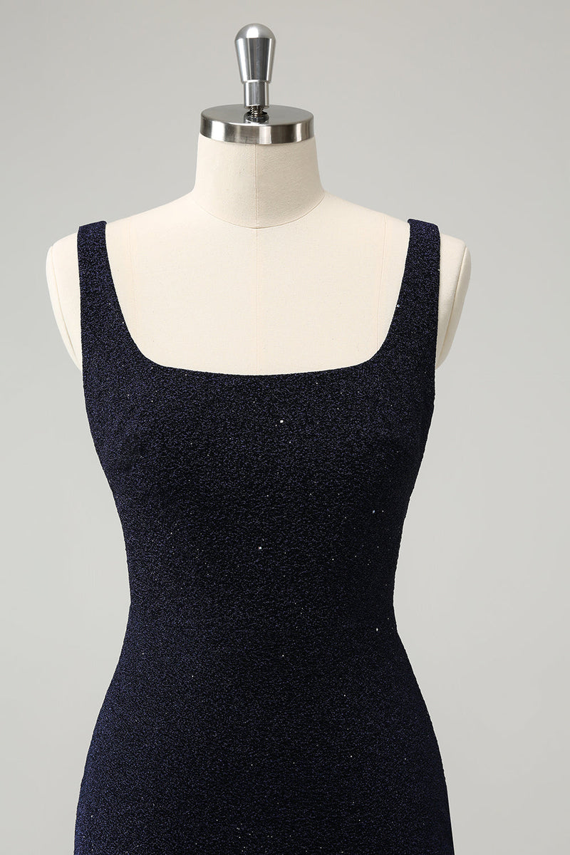 Load image into Gallery viewer, Dark Blue Square Neck Bodycon Mini Homecoming Dress with Slit