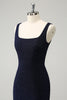 Load image into Gallery viewer, Dark Blue Square Neck Bodycon Mini Homecoming Dress with Slit