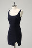 Load image into Gallery viewer, Dark Blue Square Neck Bodycon Mini Homecoming Dress with Slit