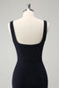 Load image into Gallery viewer, Dark Blue Square Neck Bodycon Mini Homecoming Dress with Slit