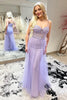 Load image into Gallery viewer, Mermaid Spaghetti Straps Purple Corset Prom Dress with Slit