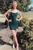 Load image into Gallery viewer, Sparkly Dark Green Bodycon Sequins Short Homecoming Dress with Slit