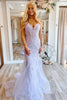 Load image into Gallery viewer, Lilac Mermaid Spaghetti Straps V Neck Corset Prom Dress with Appliques