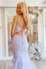 Load image into Gallery viewer, Lilac Mermaid Spaghetti Straps V Neck Corset Prom Dress with Appliques