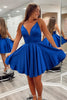 Load image into Gallery viewer, A-Line Royal Blue Deep V Neck Spaghetti Straps Short Homecoming Dress