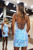 Load image into Gallery viewer, Sparkly Blue Spaghetti Straps Lace Tight Short Homecoming Dress