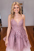 Load image into Gallery viewer, Pink A Line Lace-up Spaghetti Straps Short Homecoming Dress