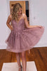 Load image into Gallery viewer, Pink A Line Lace-up Spaghetti Straps Short Homecoming Dress