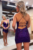 Load image into Gallery viewer, Unique Spaghetti Straps Criss-Cross Straps Sequins Tight Short Homecoming Dress