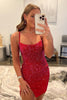 Load image into Gallery viewer, Sheath Spaghetti Straps Fuchsia Beaded Short Homecoming Dress with Slit
