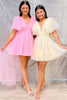 Load image into Gallery viewer, Pink Plunge V A-Line Short Tulle Homecoming Dress with Flutter Sleeves