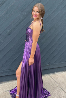 Glitter Purple Backless Long Prom Dress With Slit