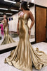 Load image into Gallery viewer, Gold Spaghetti Straps Satin Long Prom Dress