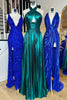 Load image into Gallery viewer, Glitter Turquoise Halter Cut Out Backless Long Prom Dress With Slit