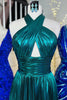 Load image into Gallery viewer, Glitter Turquoise Halter Cut Out Backless Long Prom Dress With Slit