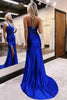 Load image into Gallery viewer, Royal Blue Corset Satin Sheath Long Prom Dress with Slit