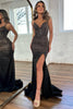 Load image into Gallery viewer, Sparkly Black Mermaid Beaded Long Corset Prom Dress With Slit