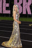 Load image into Gallery viewer, Sparkly Golden Mermaid One Shoulder Long Mirror Prom Dress With Slit