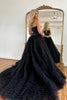 Load image into Gallery viewer, Sparkly Black Spaghetti Straps Tulle A Line Long Corset Prom Dress With Slit