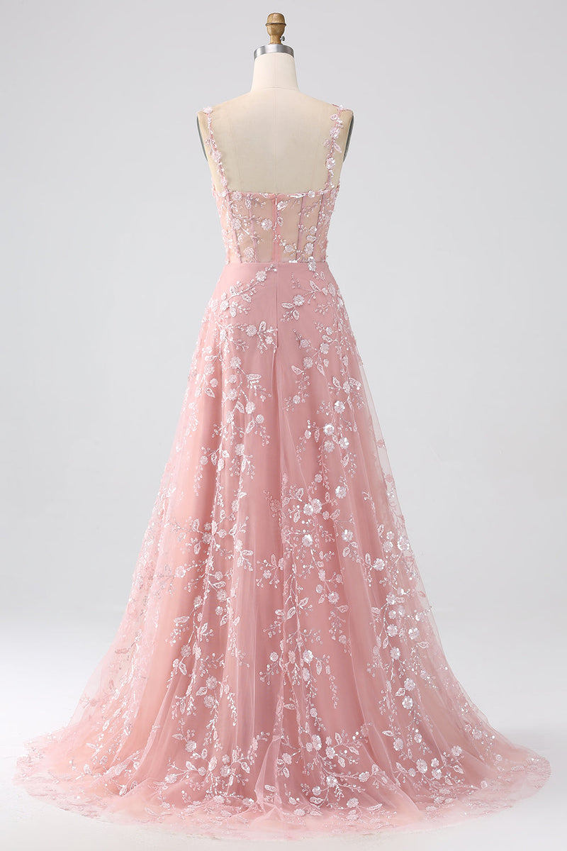 Load image into Gallery viewer, Blush Spaghetti Straps Corset Prom Dress with Appliques