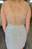 Load image into Gallery viewer, Sparkly Light Pink Spaghetti Straps Tight Homecoming Dress with Sequins