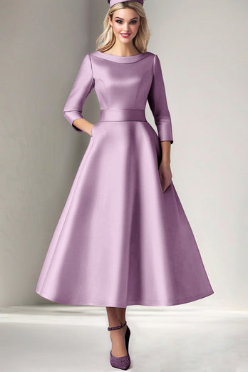 Martini Satin Tea Length A Line Mother of the Bride Dress