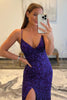 Load image into Gallery viewer, Purple Mermaid Deep V-Neck Sequin Prom Dress With Split