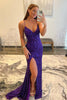 Load image into Gallery viewer, Purple Mermaid Deep V-Neck Sequin Prom Dress With Split